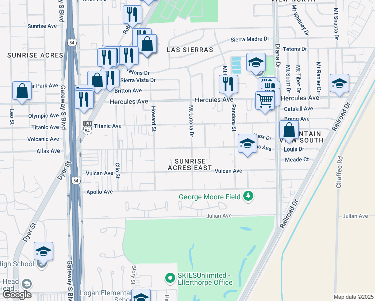 map of restaurants, bars, coffee shops, grocery stores, and more near 4729 Vulcan Avenue in El Paso