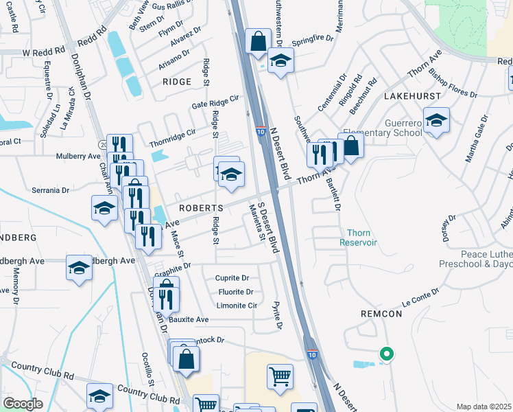 map of restaurants, bars, coffee shops, grocery stores, and more near 5236 Marietta Street in El Paso
