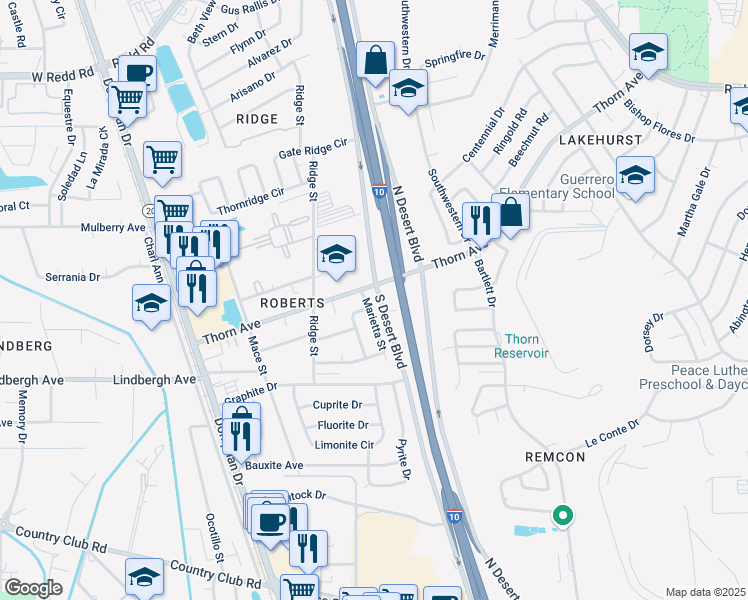 map of restaurants, bars, coffee shops, grocery stores, and more near 5236 Marietta Street in El Paso