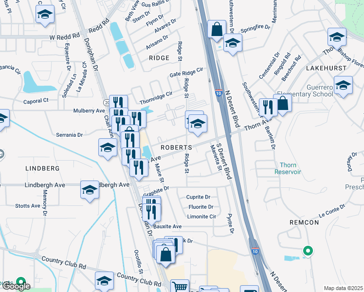 map of restaurants, bars, coffee shops, grocery stores, and more near in El Paso