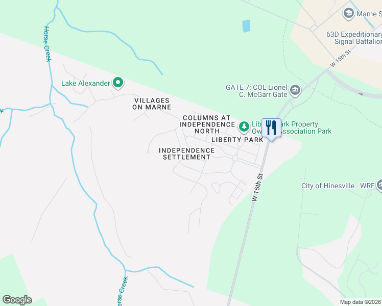 map of restaurants, bars, coffee shops, grocery stores, and more near 32 Wythe Street in Hinesville