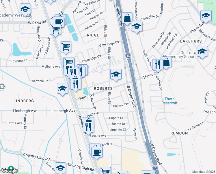 map of restaurants, bars, coffee shops, grocery stores, and more near 268 Hillview Avenue in El Paso