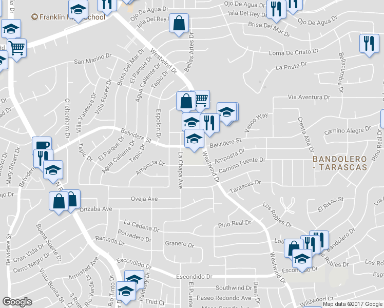 map of restaurants, bars, coffee shops, grocery stores, and more near 940 Belvidere Street in El Paso