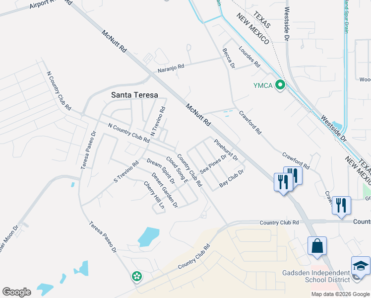 map of restaurants, bars, coffee shops, grocery stores, and more near 131 Silverado Drive in Santa Teresa