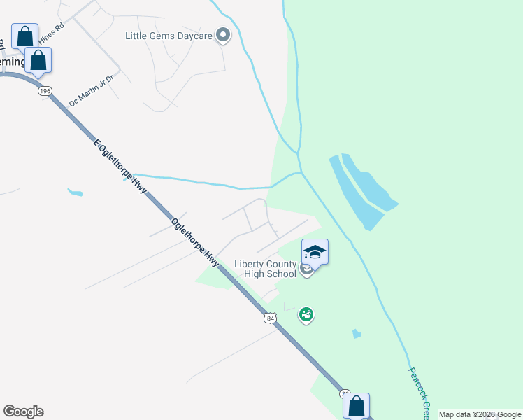 map of restaurants, bars, coffee shops, grocery stores, and more near 50 West Daryl Drive in Hinesville