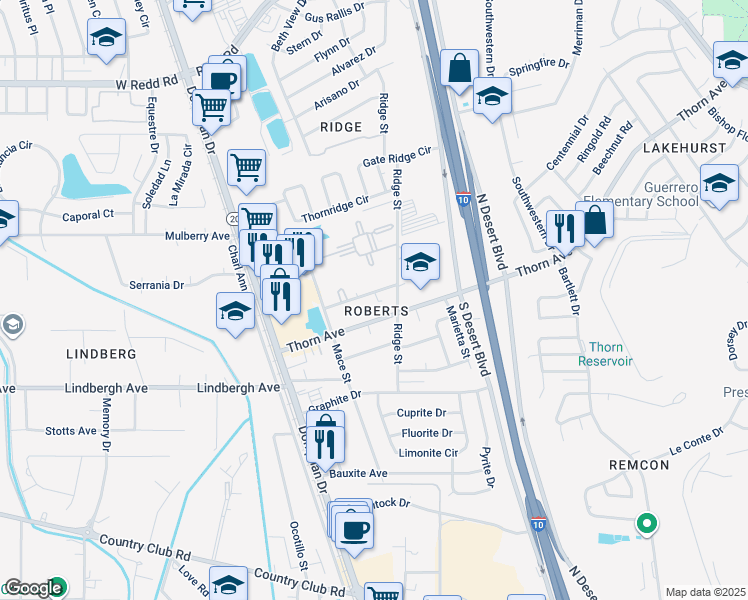 map of restaurants, bars, coffee shops, grocery stores, and more near 241 Hillview Avenue in El Paso