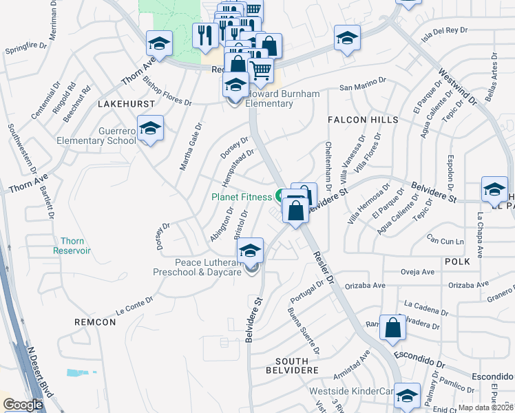 map of restaurants, bars, coffee shops, grocery stores, and more near 7317 Royal Arms Drive in El Paso