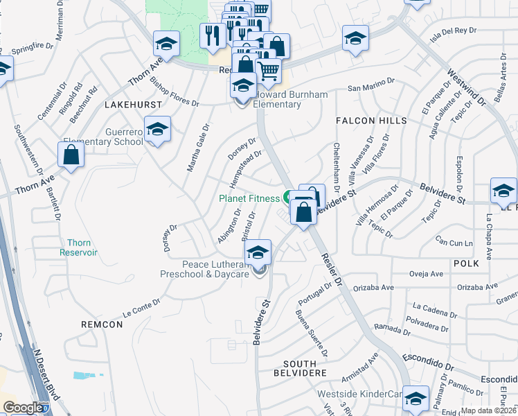 map of restaurants, bars, coffee shops, grocery stores, and more near 681 Bristol Drive in El Paso