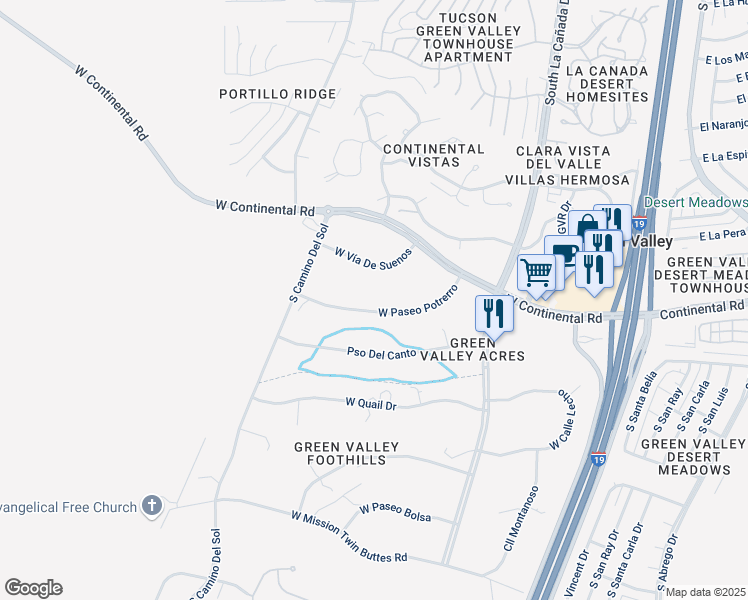 map of restaurants, bars, coffee shops, grocery stores, and more near 700 West Pso Potrerro in Green Valley
