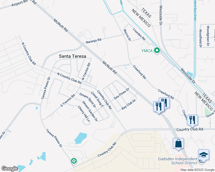map of restaurants, bars, coffee shops, grocery stores, and more near Silverado Dr in Santa Teresa