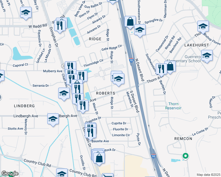 map of restaurants, bars, coffee shops, grocery stores, and more near 268 Hillview Avenue in El Paso