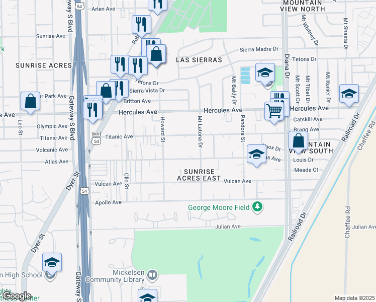 map of restaurants, bars, coffee shops, grocery stores, and more near 4747 Atlas Avenue in El Paso