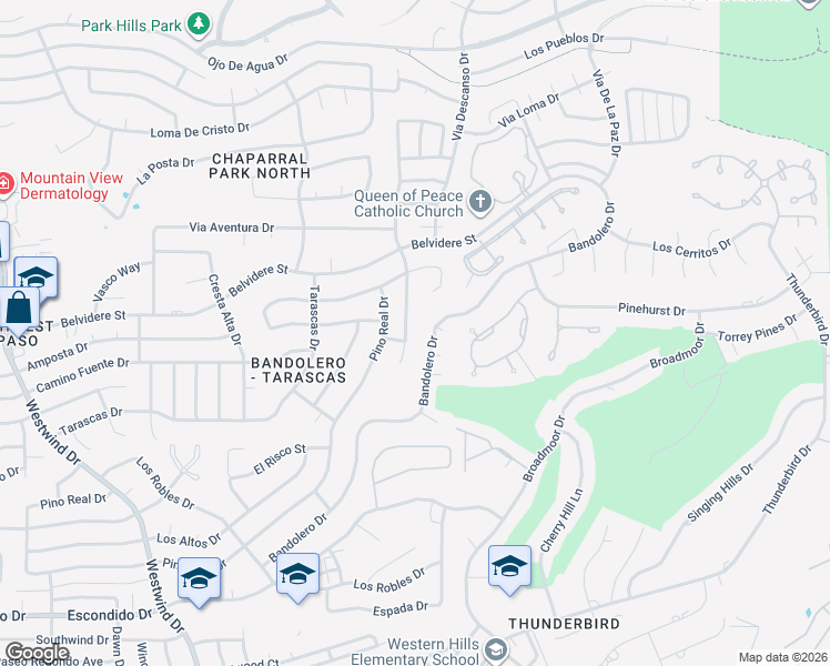 map of restaurants, bars, coffee shops, grocery stores, and more near 6059 Bandolero Drive in El Paso