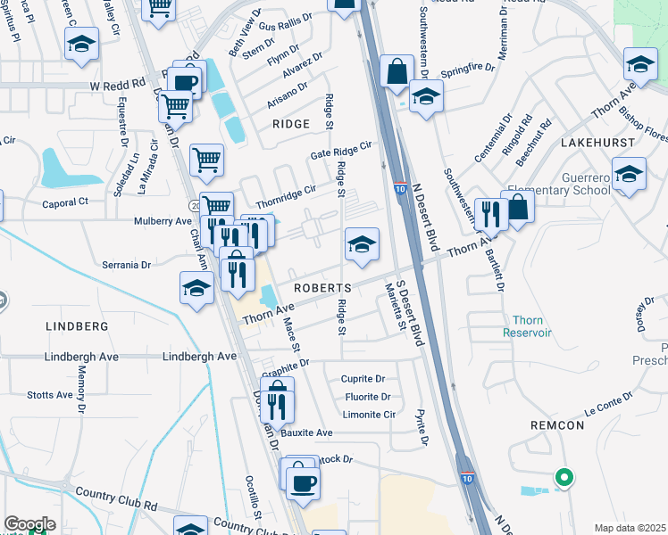 map of restaurants, bars, coffee shops, grocery stores, and more near 268 Hillview Avenue in El Paso