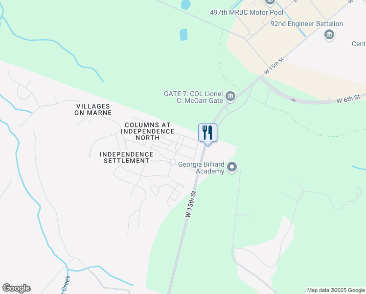 map of restaurants, bars, coffee shops, grocery stores, and more near 408 Valdez Court in Hinesville