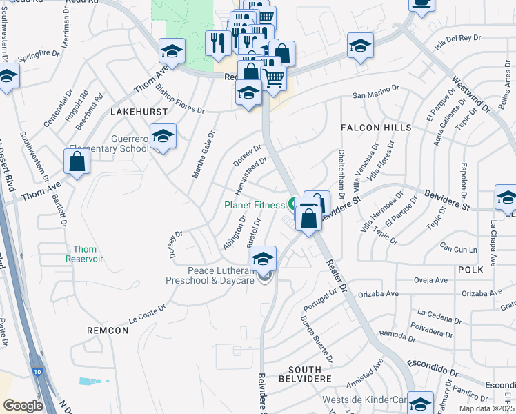 map of restaurants, bars, coffee shops, grocery stores, and more near 681 Bristol Drive in El Paso