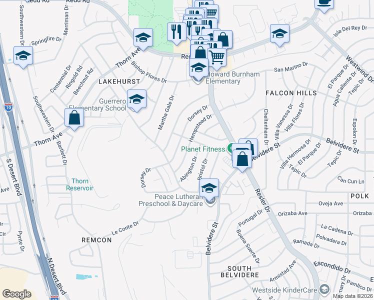 map of restaurants, bars, coffee shops, grocery stores, and more near 641 Hempstead Drive in El Paso