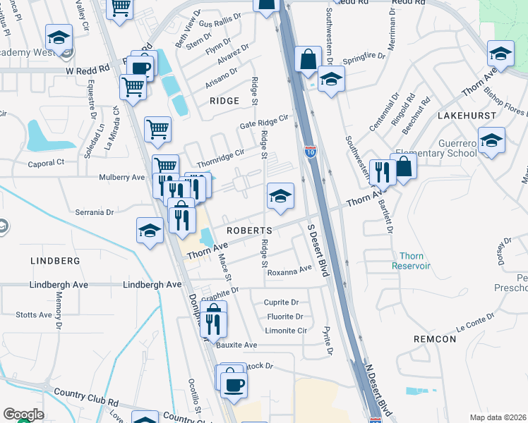 map of restaurants, bars, coffee shops, grocery stores, and more near 268 Hillview Avenue in El Paso