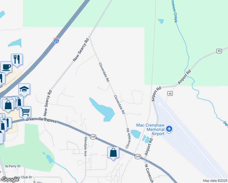 map of restaurants, bars, coffee shops, grocery stores, and more near Cloverdale Road in Greenville