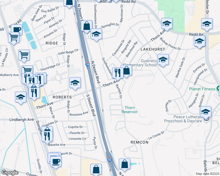 map of restaurants, bars, coffee shops, grocery stores, and more near 410 Thorn Avenue in El Paso