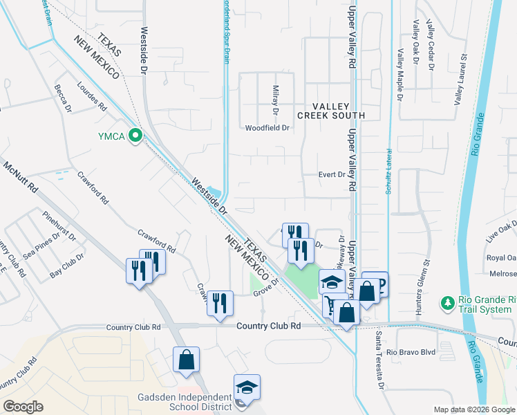map of restaurants, bars, coffee shops, grocery stores, and more near 5324 Susan Jean Court in El Paso