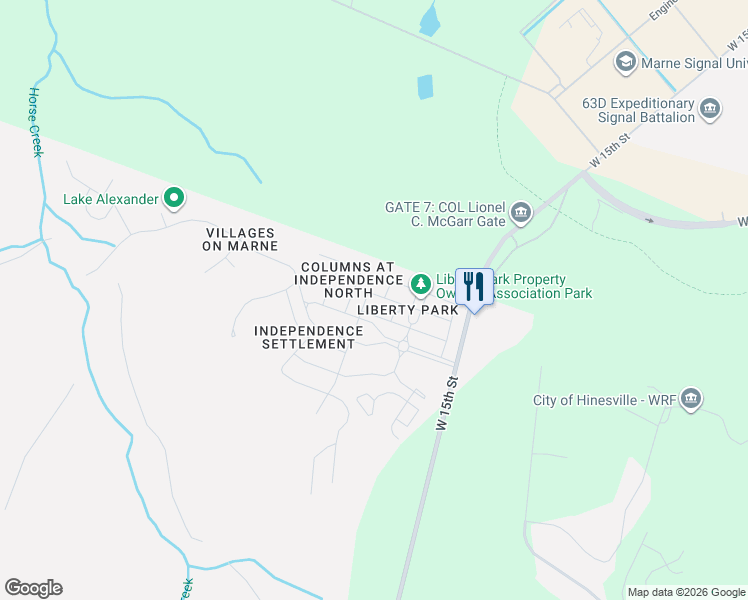 map of restaurants, bars, coffee shops, grocery stores, and more near 133 Davila Street in Hinesville