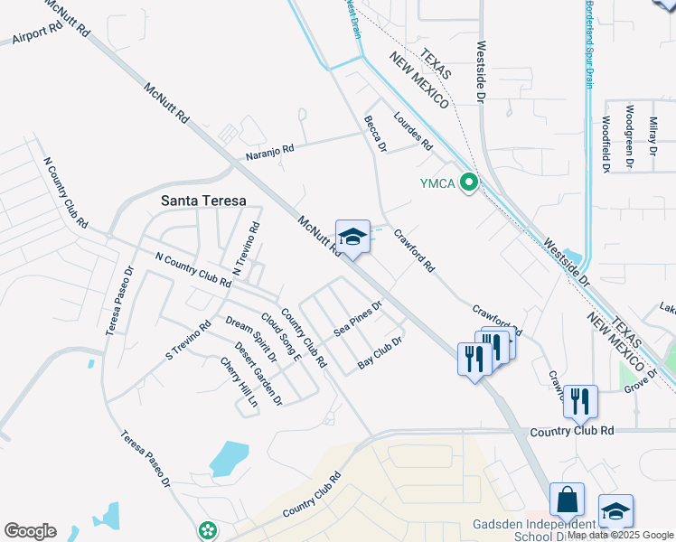 map of restaurants, bars, coffee shops, grocery stores, and more near Silverado Dr in Santa Teresa