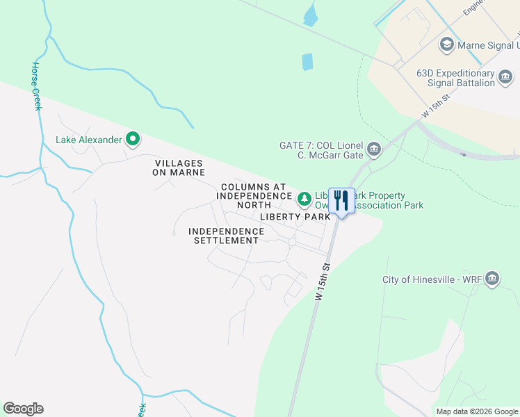 map of restaurants, bars, coffee shops, grocery stores, and more near 11 Gambrell Road in Hinesville