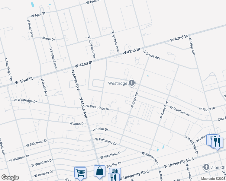 map of restaurants, bars, coffee shops, grocery stores, and more near 10181 W Riggs Dr in Odessa