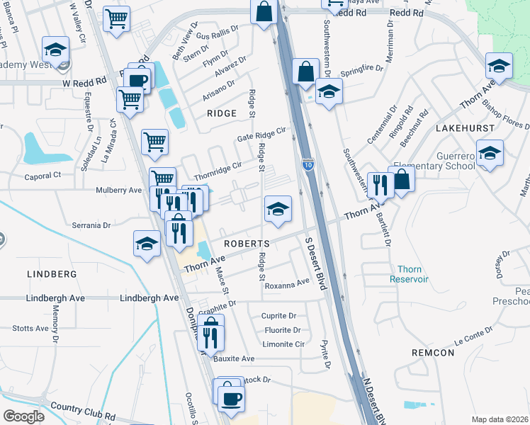 map of restaurants, bars, coffee shops, grocery stores, and more near 268 Hillview Avenue in El Paso