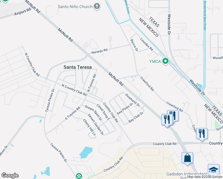 map of restaurants, bars, coffee shops, grocery stores, and more near 131 Silverado Drive in Santa Teresa