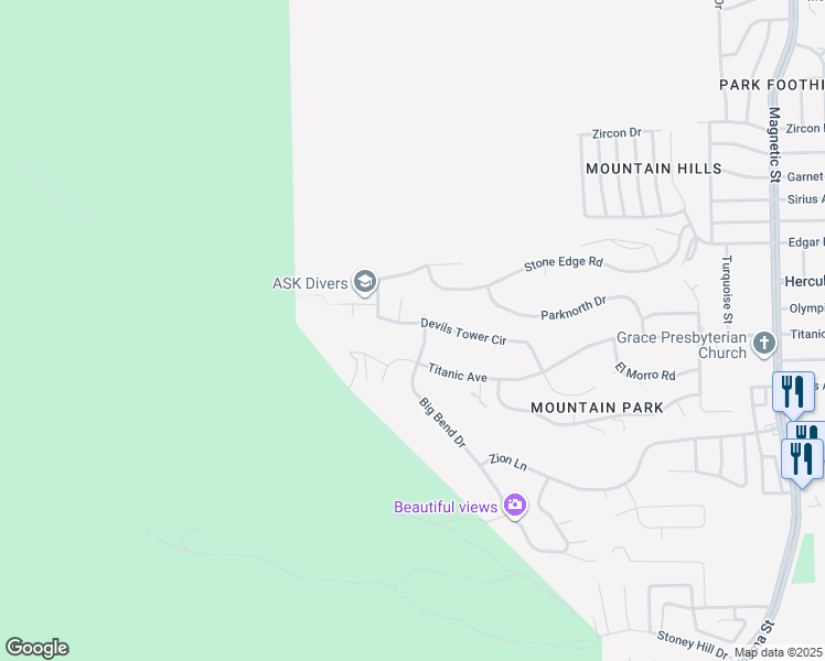 map of restaurants, bars, coffee shops, grocery stores, and more near 2828 Devils Tower Circle in El Paso