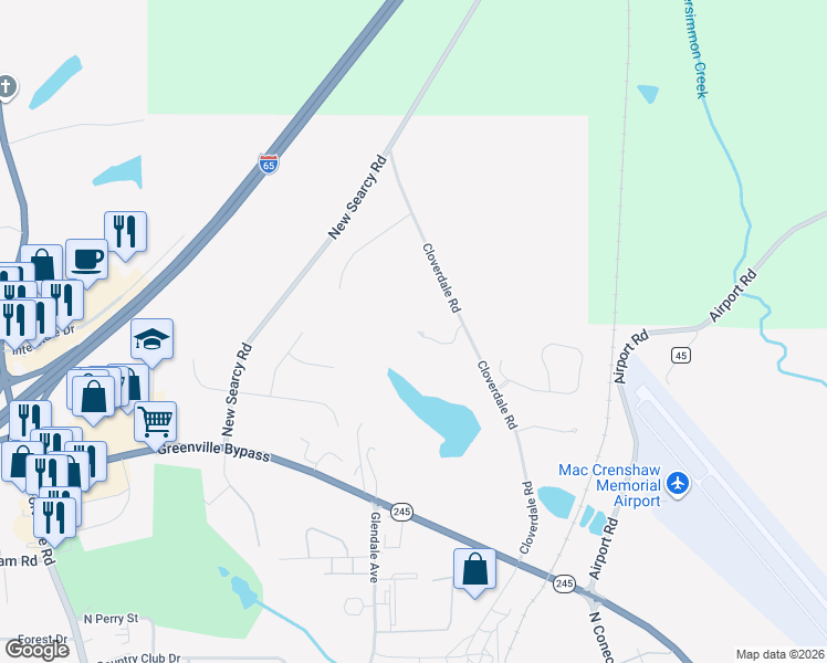 map of restaurants, bars, coffee shops, grocery stores, and more near 551 Cloverdale Road in Greenville