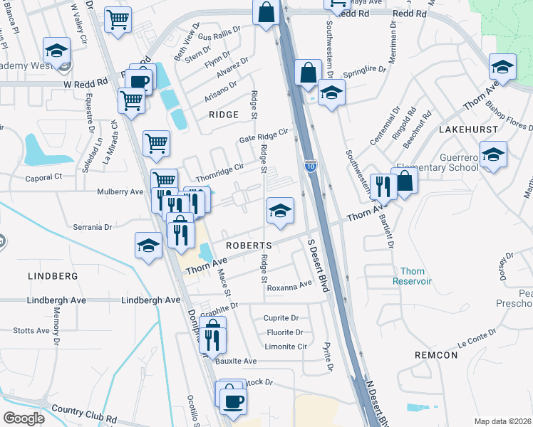 map of restaurants, bars, coffee shops, grocery stores, and more near 268 Hillview Avenue in El Paso