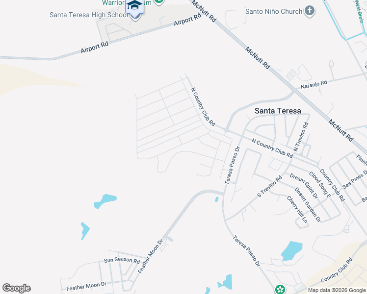 map of restaurants, bars, coffee shops, grocery stores, and more near Country Club Road in Santa Teresa