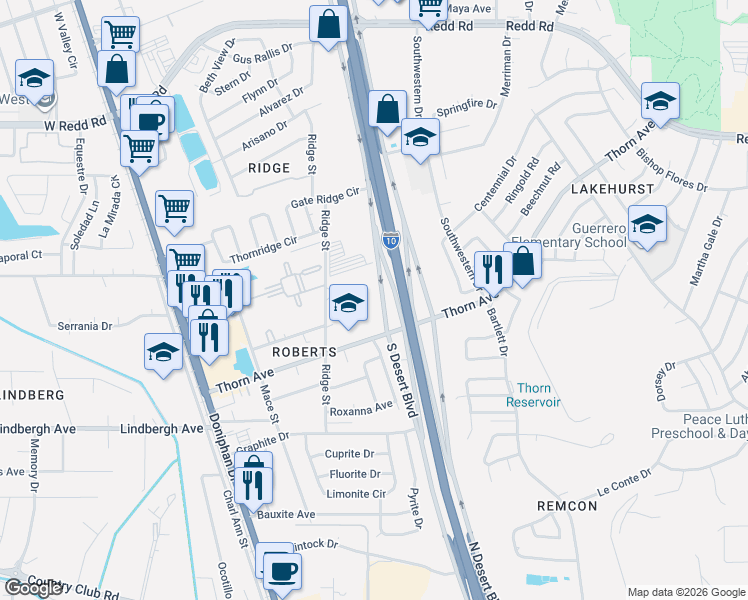 map of restaurants, bars, coffee shops, grocery stores, and more near 5375 South Desert Boulevard in El Paso