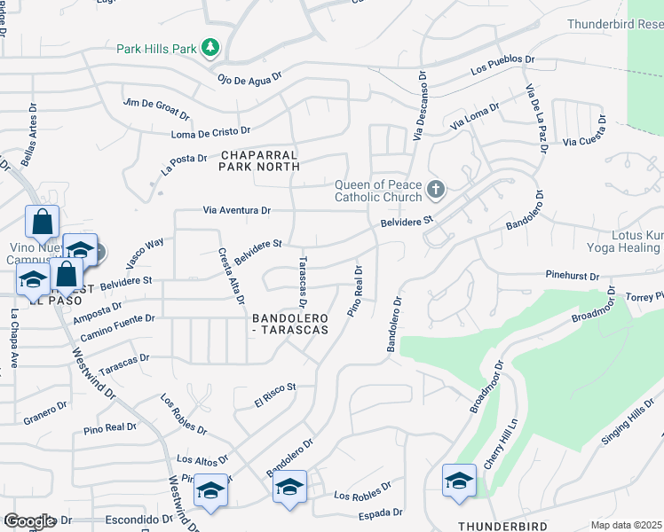 map of restaurants, bars, coffee shops, grocery stores, and more near 6205 Camino Alegre Drive in El Paso