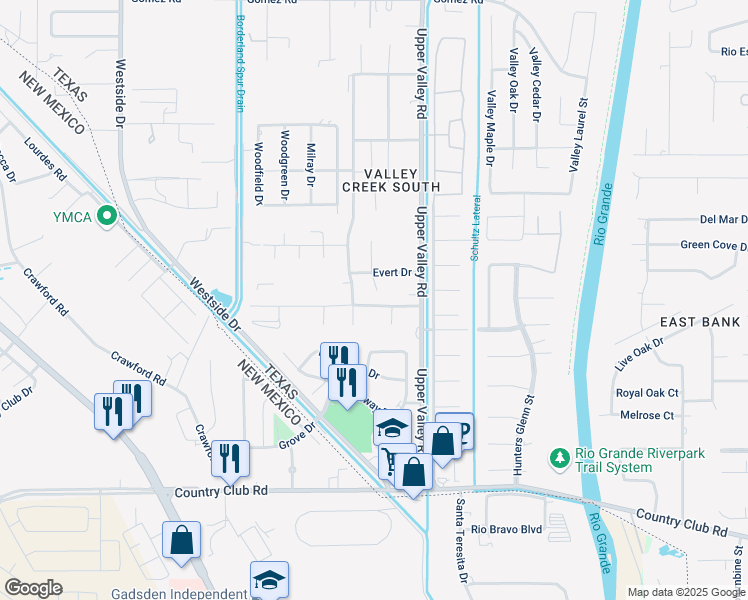 map of restaurants, bars, coffee shops, grocery stores, and more near 5384 Cory Drive in El Paso