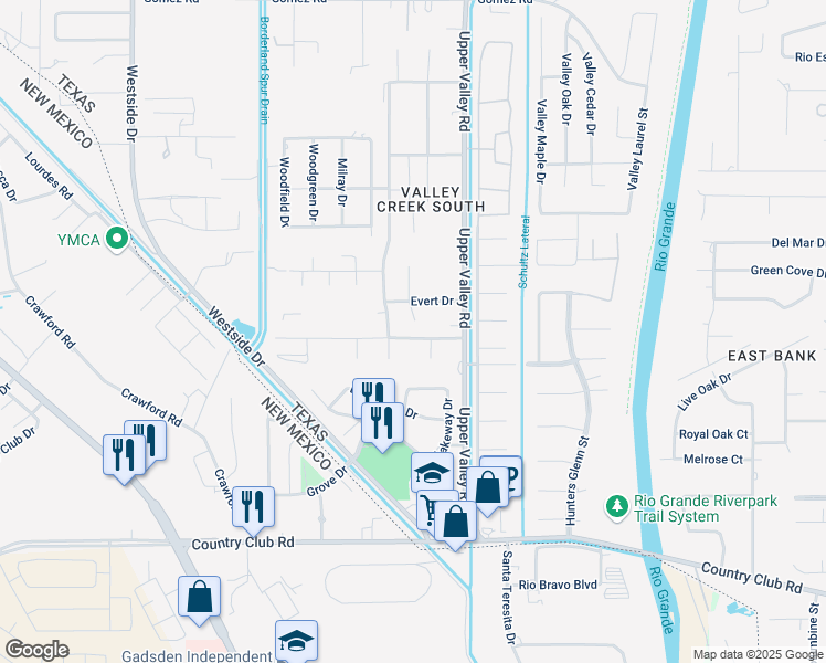 map of restaurants, bars, coffee shops, grocery stores, and more near 5384 Cory Drive in El Paso