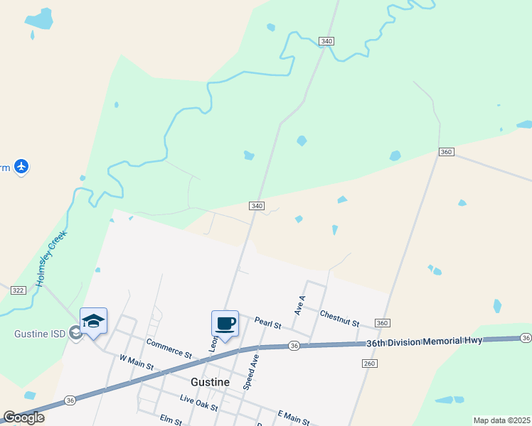 map of restaurants, bars, coffee shops, grocery stores, and more near County Road 340 in Gustine