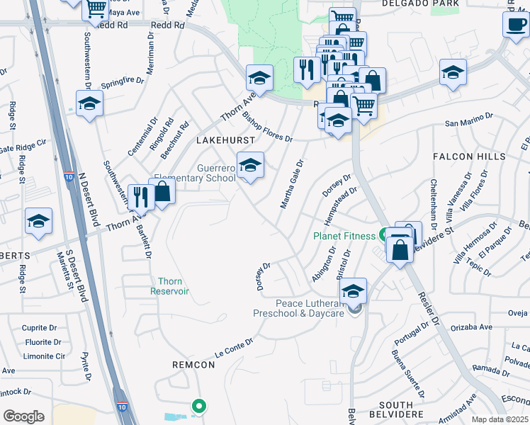 map of restaurants, bars, coffee shops, grocery stores, and more near 608 Arredondo Drive in El Paso