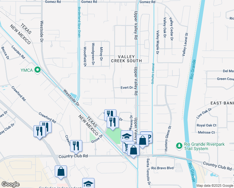 map of restaurants, bars, coffee shops, grocery stores, and more near 5384 Cory Drive in El Paso