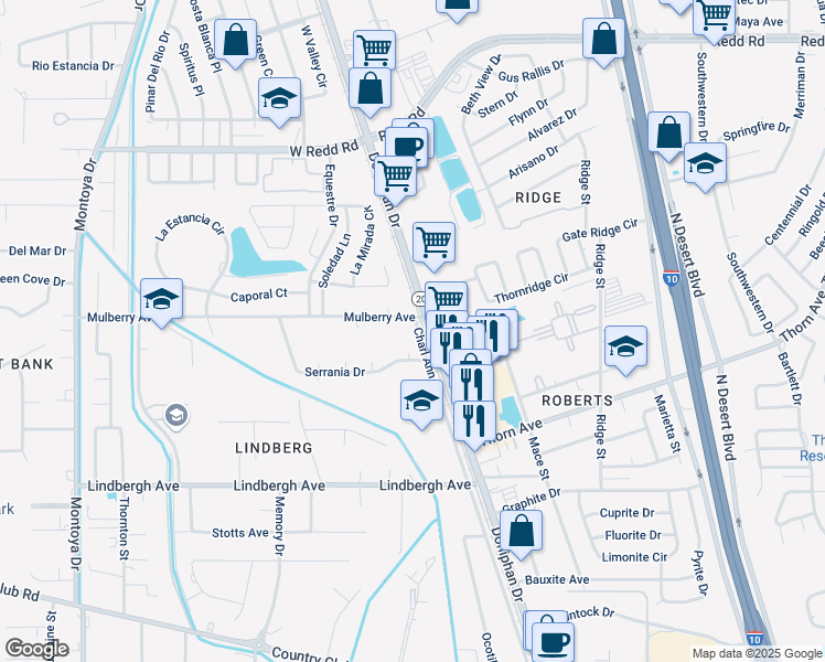 map of restaurants, bars, coffee shops, grocery stores, and more near 5371 Charl Ann Street in El Paso