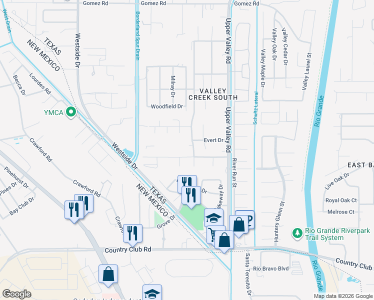 map of restaurants, bars, coffee shops, grocery stores, and more near 769 Clay Court in El Paso