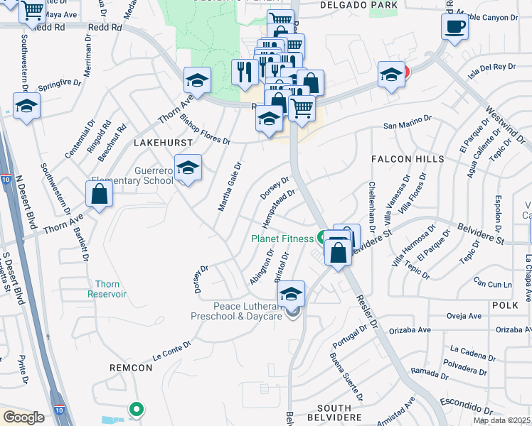 map of restaurants, bars, coffee shops, grocery stores, and more near 713 Hempstead Drive in El Paso