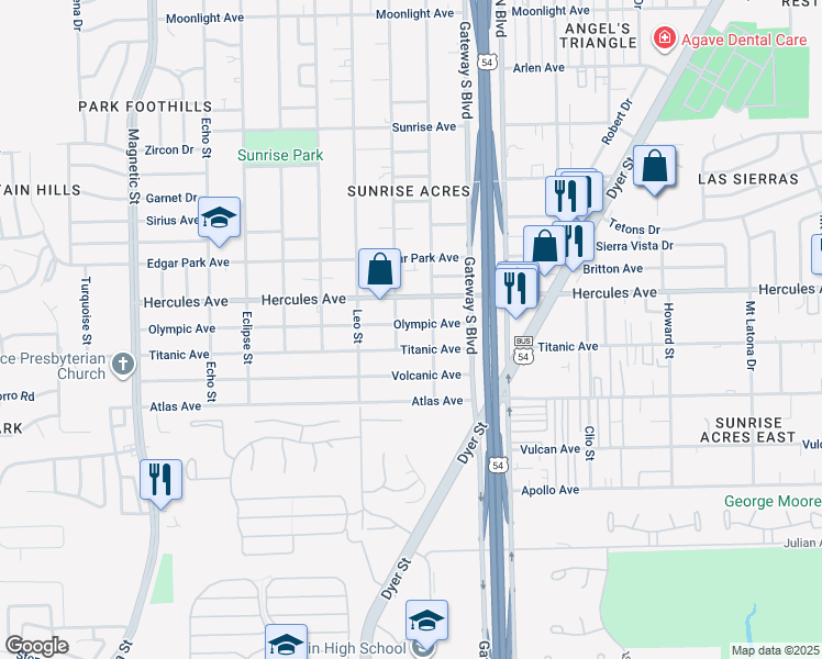 map of restaurants, bars, coffee shops, grocery stores, and more near 4128 Olympic Avenue in El Paso