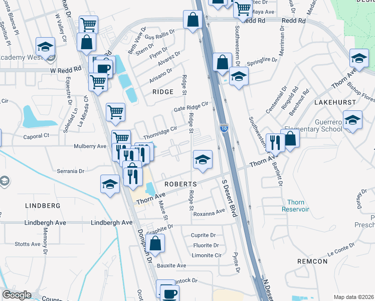 map of restaurants, bars, coffee shops, grocery stores, and more near 99 Hilary Circle in El Paso