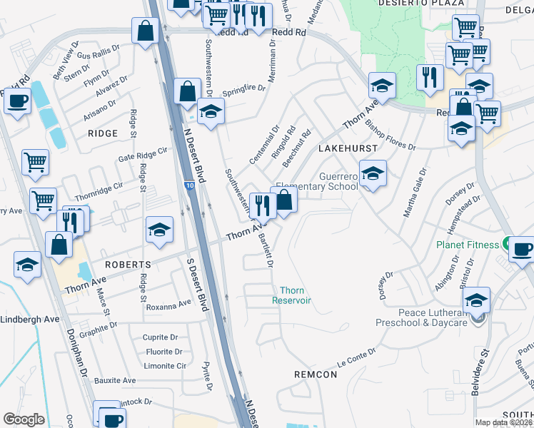 map of restaurants, bars, coffee shops, grocery stores, and more near 8616 Pilgrimage Circle in El Paso