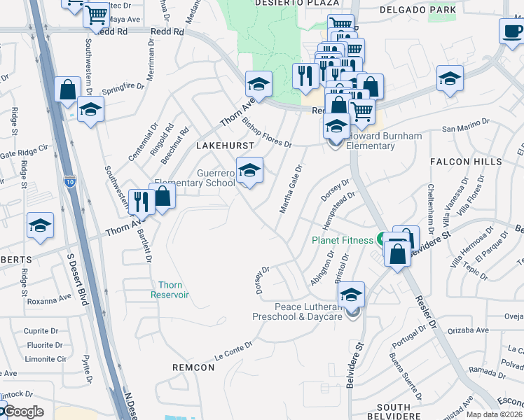 map of restaurants, bars, coffee shops, grocery stores, and more near 608 Arredondo Drive in El Paso