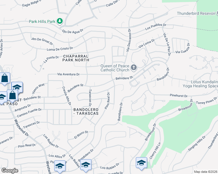 map of restaurants, bars, coffee shops, grocery stores, and more near 6109 Camino Alegre Drive in El Paso